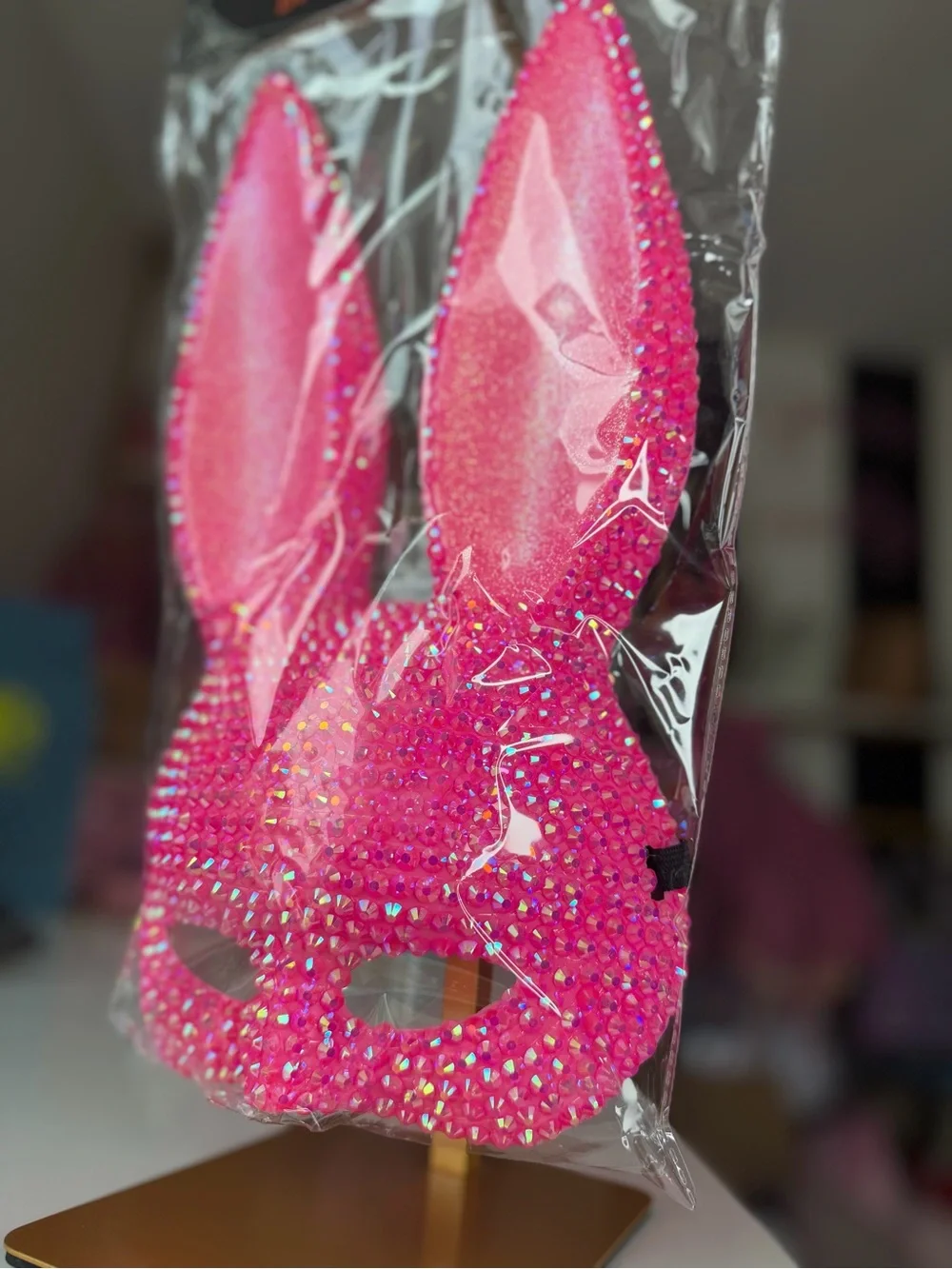 Pink Bling Bunny Mask Rhinestone Glitter Halloween Cosplay Costume NEW